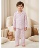 Rikidoos Cotton Woven Full Sleeves Co-Ords Shirt & Pyjama Night Suit with Stripes & Polka Dots Print - Baby Pink