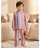 Rikidoos Cotton Woven Full Sleeves Co-Ords Shirt & Pyjama Striped Night Suit - Pink