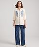 Bella Mama Viscose Woven Front Open Three Fourth Sleeves Floral Print Maternity Top in Off White