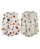 DULAAR Organic Cotton Woven Pack Of 2 Sleeveless Polka Dots & Animals Printed Onsies - White
