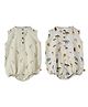 DULAAR Organic Cotton Woven Pack Of 2 Sleeveless Animal & Leaves Printed Onesies - White