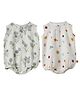 DULAAR Organic Cotton Woven Pack Of 2 Sleeveless Floral  Printed Onesies - White