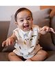 DULAAR Organic Cotton Woven Sleeveless Jungle Theme Printed Onesie - White