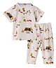 DULAAR Organic Cotton Woven Half Sleeves Camping Theme Printed Coordinating Tee & Pants Set - White