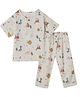 DULAAR Organic Cotton Woven Half Sleeves Animal Printed Coordinating Tee & Pajama Set - White