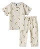DULAAR Organic Cotton Woven Half Sleeves Leaves Printed Coordinating Tee & Pants Set - White