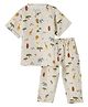 DULAAR Organic Cotton Woven Half Sleeves Animal Printed Coordinating Tee & Pajama Set - White