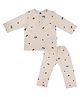 DULAAR Organic Cotton Woven Full Sleeves Cherries  Printed Coordinating Tee & Pajama Set - White