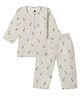 DULAAR Organic Cotton Woven Full Sleeves Leaves  Printed Coordinating Tee & Pajama Set - White