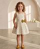 AJ Dezines Cotton Woven Sleeveless Floral Printed Bow Applique Detailed Dress - White