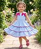 AJ Dezines Cotton Woven Sleeveless Checked & Bow Applique Detailed Layered Dress - Sky Blue