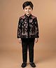 ETHNIKS NEURON Velvet Woven Full Sleeves Solid Kurta & Pyjama Set With Floral Embroidered Jacket - Black