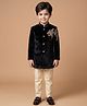 ETHNIKS NEURON Velvet Woven Full Sleeves Lion Embroidered Kurta & Pyjama Set - Black