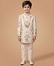 ETHNIKS NEURON Silk Woven Full Sleeves Birds & Animals Embroidered Beads Embellished Kurta & Pyjama Set With Mala - Cream