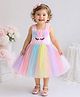 TINY MINY MEE Elastane Woven Sleeveless Floral Applique Glitter Detailed Dress - Multi Colour