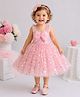 TINY MINY MEE Elastane Woven Sleeveless Star Foil Printed Bow Applique Detailed Dress - Pink