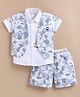 MUSHROO Textile Knit Half Sleeves Typography Printed Shirt & Shorts Set With Camouflage Printed Jacket - Grey