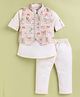 MUSHROO Textile Knit Full Sleeves Solid Kurta & Pyjama With Beach Theme Jacket Set - Peach