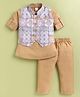 MUSHROO Textile Knit Full Sleeves Solid Kurta & Pyjama With Abstract Embroidered Jacket Set - Brown