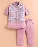 MUSHROO Textile Knit Full Sleeves Solid Kurta & Pyjama With Abstract Embroidered Jacket Set - Pink