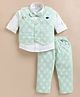 MUSHROO Textile Knit Full Sleeves Typography Shirt & Pants Set With Jacket & Attached Bow - Green
