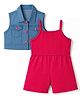 Babyhug Cotton Rib Knit Sleeveless Solid Jumpsuit With Jacket -Pink