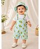 My Milestones 100% Cotton Woven Sleeveless Lemon Printed Dungaree With Tee & Hat Set - White & Green