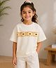 My Milestones 100% Cotton Woven Half Sleeves Floral Embroidered Tee - Beige