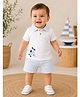 My Milestones 100% Cotton Woven Half Sleeves Air Plane Embroidered Tee & Shorts Set - White & Blue