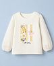 Babyhug 100% Cotton Knit T-Shirt with Full Sleeves with Bunny Floral & Butterfly Applique in Offwhite