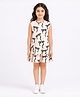 Anthrilo Cotton Blend Knit Sleeveless Bow Printed Dress - Cream