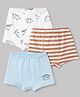 Babyoye Cotton Lycra Knit with Anti Bacterial Finish Striped Trunks with Dinosaur Print Pack of 3 - White, Light Blue & Orange