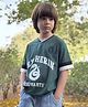 Nap Chief Cotton Blend Knit Warner Bros Featuring Half Sleeves Slytherin Text Printed Tee - Dark Green