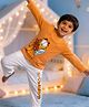 Nap Chief Cotton Blend Knit Garfield Featuring Full Sleeves Character Printed Tee & Pajama Set - Light Brown