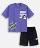 Nap Chief Cotton Blend Knit Disney Mickey & Friends Featuring Half Sleeves Characters Printed Oversized Tee & Cargo Shorts Set - Violet