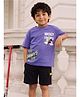 Nap Chief Cotton Blend Knit Disney Mickey & Friends Featuring Half Sleeves Characters Printed Oversized Tee & Cargo Shorts Set - Violet