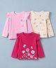 Babyhug 100% Cotton Knit Full Sleeves T-Shirts with Frill Detail and Flowers And Butterflies Print Pack of 3 - Light Pink Peach Dark Pink