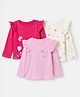 Babyhug 100% Cotton Knit 3 T-Shirts with Full Sleeves, Frill Sleeves and Flowers Print in Pink Pack of 3 for 2-3 Years