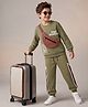 OLLINGTON ST. Looper Knit Full Sleeves Text Printed Winter Wear Suits With Sling Bag - Olive Green