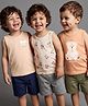 Babyoye Cotton Lycra Knit Sleeveless Solid Set of Vests With Teddy Bear Print Pack of 3 - Peach Pink