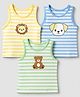 Babyoye Cotton Lycra Knit Vests with Lion Bear & Dog Print Pack of 3 in Blue Green & Yellow