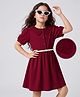 Hola Bonita Knit Dress and Belt with Half Sleeves - Maroon