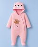 Babyhug Knit Full Sleeves  Hooded Winter Wear Romper With Teddy Bear Patch & Ear Applique - Pink
