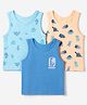 Babyoye Cotton Lycra Knit Sleeveless Vests With Animal Print Pack of 3 - Blue & Peach