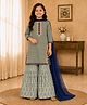Bitiya By Bhama Chanderi Woven Three Fourth Sleeves Floral Design Lace Embellished Kurti Sharara Set With Dupatta - Green