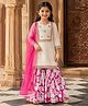 Bitiya By Bhama Chanderi Woven Three Fourth Sleeves Gota Lace Embellished & Floral Applique Detailed Kurti Sharara Set With Dupatta - Off White