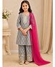 Bitiya By Bhama Cotton Woven Three Fourth Sleeves Gota Lace Embellished & Floral Printed Kurti & Farsi Salwar Set With Dupatta - Grey