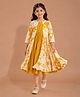 Bitiya By Bhama Rayon Woven Frill Detailed Dress With Three Fourth Sleeves Floral Printed Shrug - Yellow