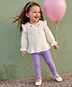 Babyhug 100% Cotton Single Jersey Knit Full Sleeves Top & Leggings Set With Floral Embroidery & Polka Dots Print - Lavender