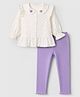 Babyhug Single Jersey Knit Full Sleeves Top & Leggings Set With Floral Embroidery & Polka Dots Print - Lavender